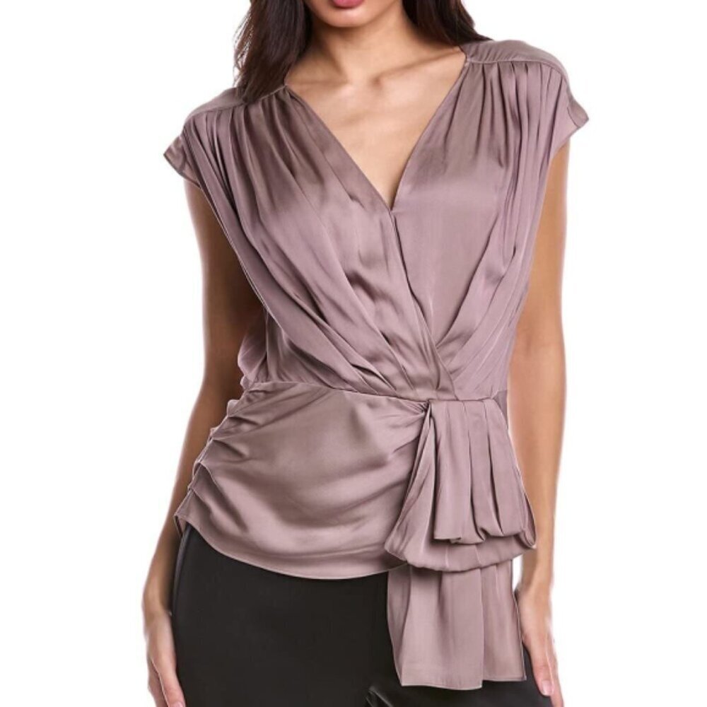 Trina Turk 'Bijou' Draped Silk-Blend Peplum Top, Chanterelle